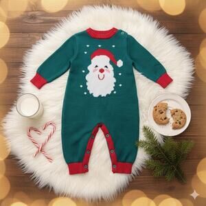 Christmas Santa Claus Green & Red Knit Romper | Baby 18–24 Months | 100% Cotton